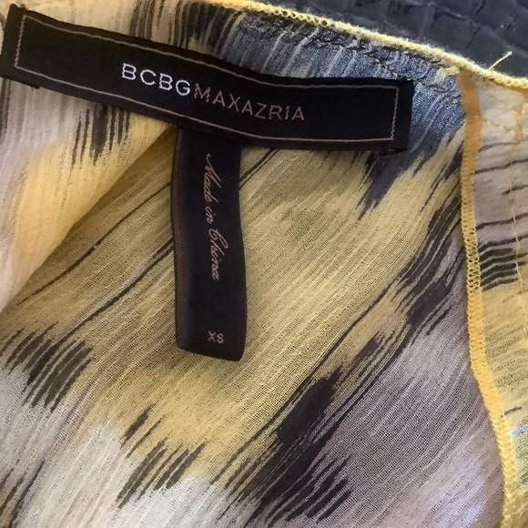 Y2K BCBGmaxazria fairy core boho top cap sleeve yellow and beige 100% silk S - Picture 5 of 9